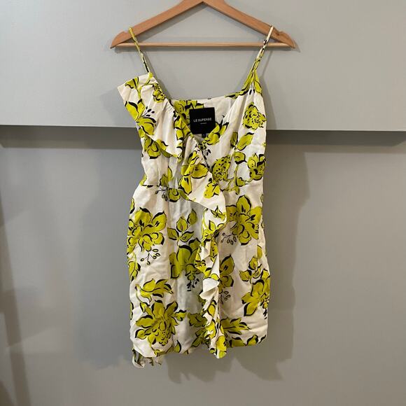 Le Superbe Palm Beach Ruffle Wrap Dress SZ 4 Yellow Floral Mini Dress Going Out - Picture 5 of 12